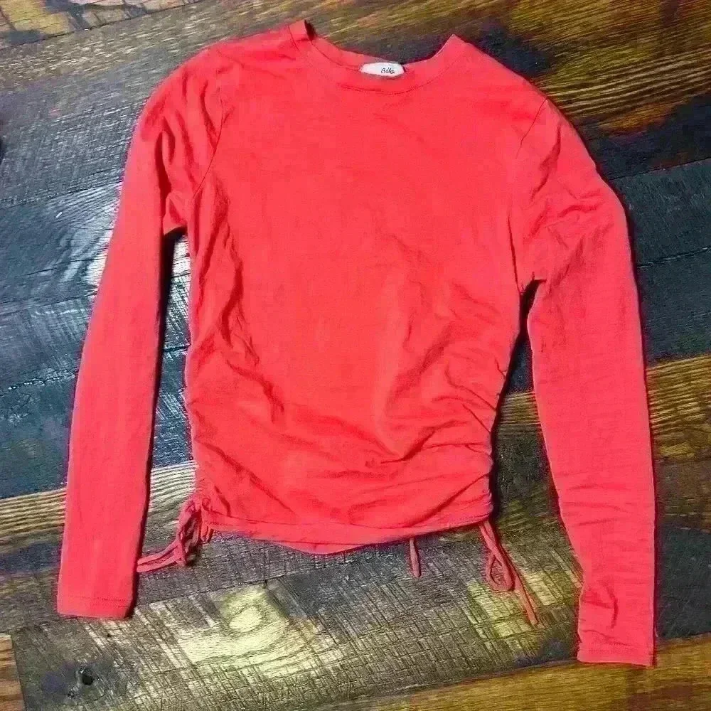 ADIKA Super Tight Red Ruched Toggle Side Long Sleeve Top Women XS